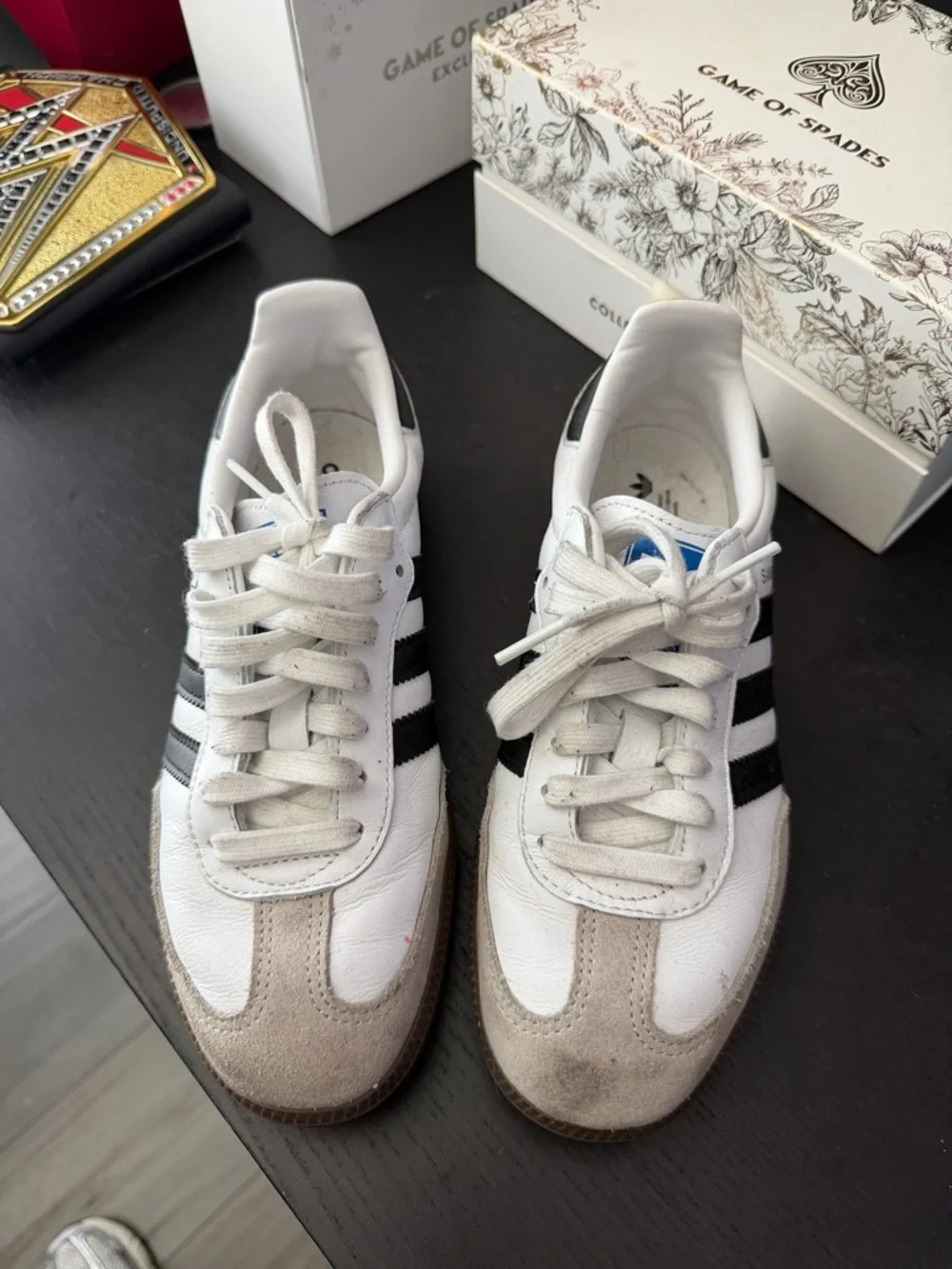 adidas White & Black Samba Leather Sneakers - Picture 2 of 6
